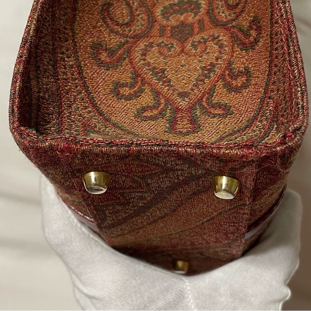 Etro Authentic Vintage Milano Red & Brown Fabric Paisley Tote Bag - Picture 9 of 15